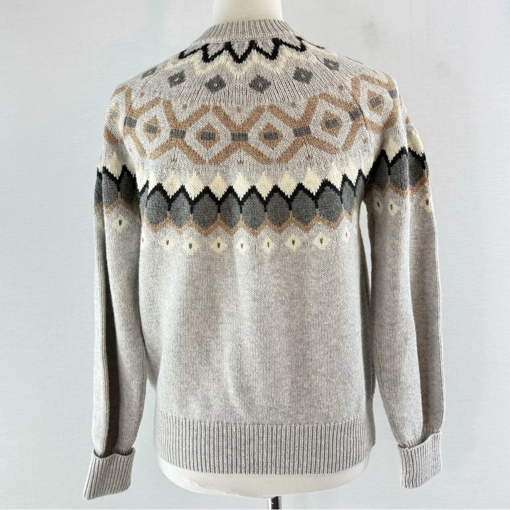 SUNDANCE Gray Cotton Merino Wool Blend Fair Isle Pattern Sample Sweater